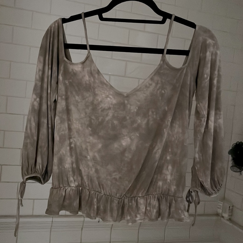 American eagle soft and sexy Taupe velvet going out top shirt. Size medium